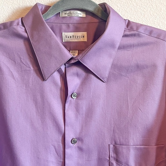 Van Heusen Big Fit Stretch Flex Wrinkle Free Dress Shirt Lavender - Picture 13 of 15